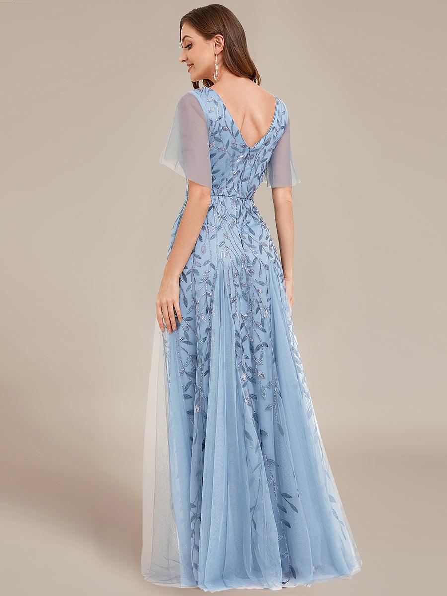 Kaylee | Long Romantic Shimmering Evening Dress with V-Neck and Straps