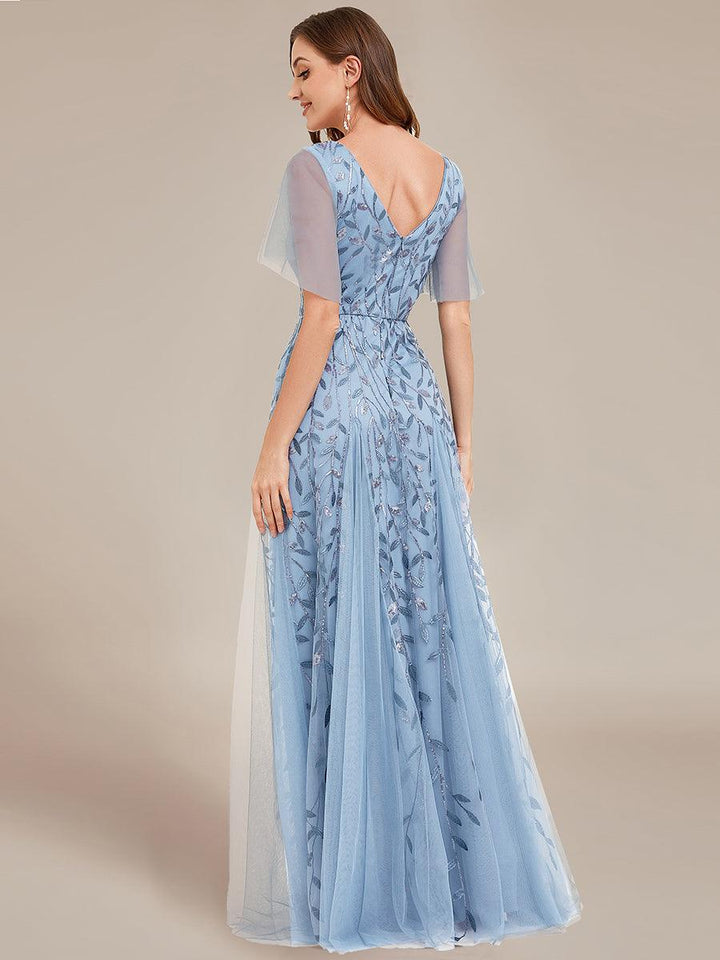 Kaylee | Long Romantic Shimmering Evening Dress with V-Neck and Straps