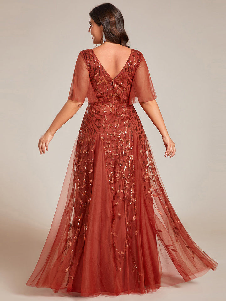 Kaylee | Long Romantic Shimmering Evening Dress with V-Neck and Straps