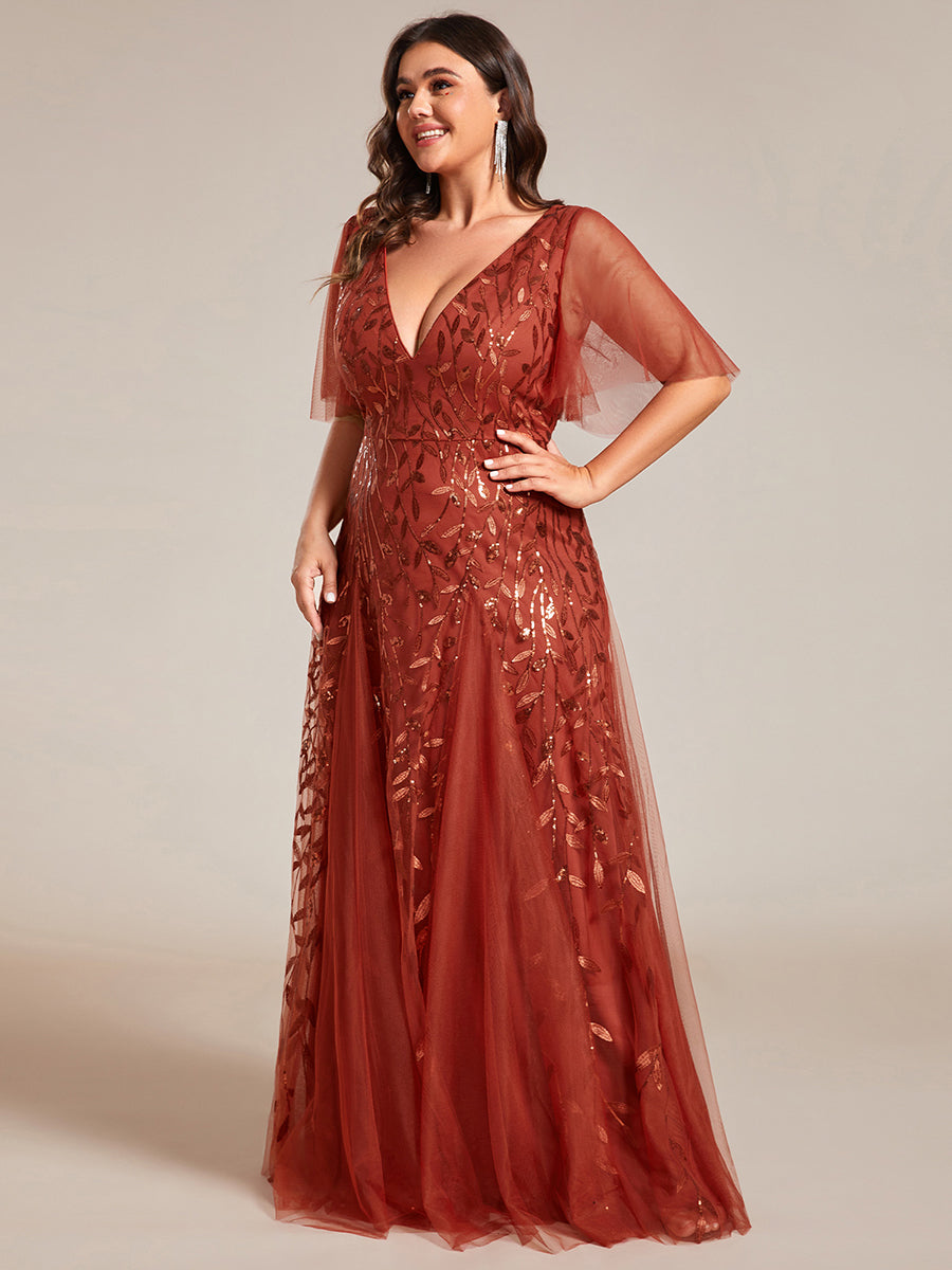 Kaylee | Long Romantic Shimmering Evening Dress with V-Neck and Straps