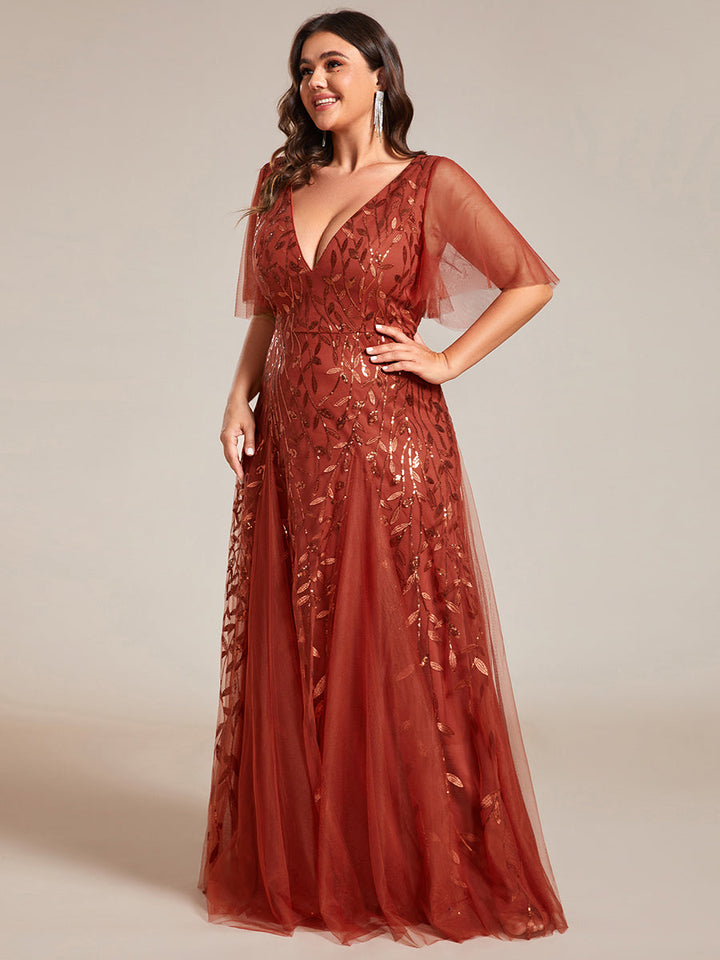 Kaylee | Long Romantic Shimmering Evening Dress with V-Neck and Straps