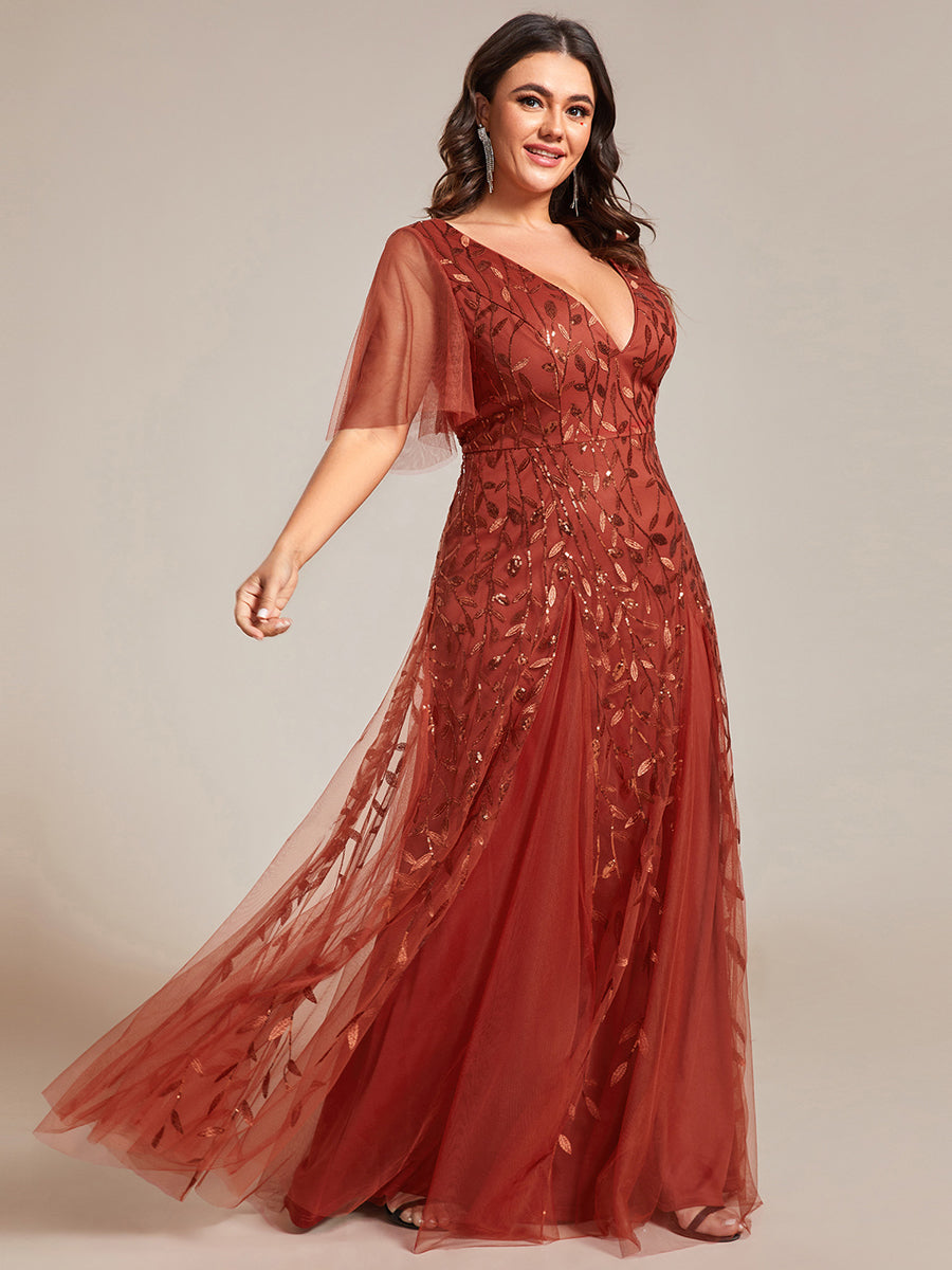 Kaylee | Long Romantic Shimmering Evening Dress with V-Neck and Straps