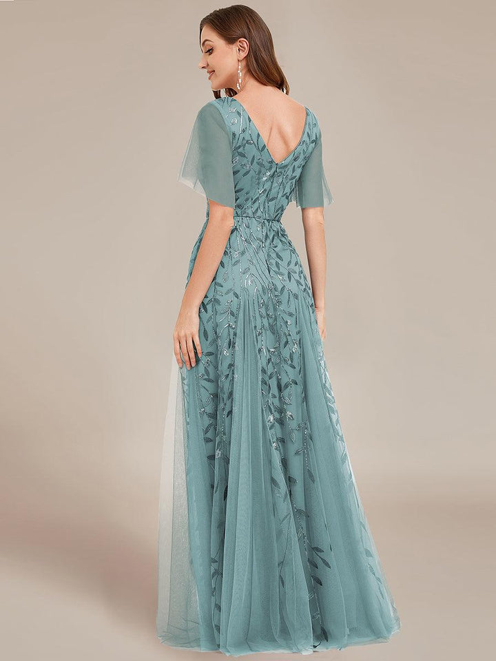 Kaylee | Long Romantic Shimmering Evening Dress with V-Neck and Straps