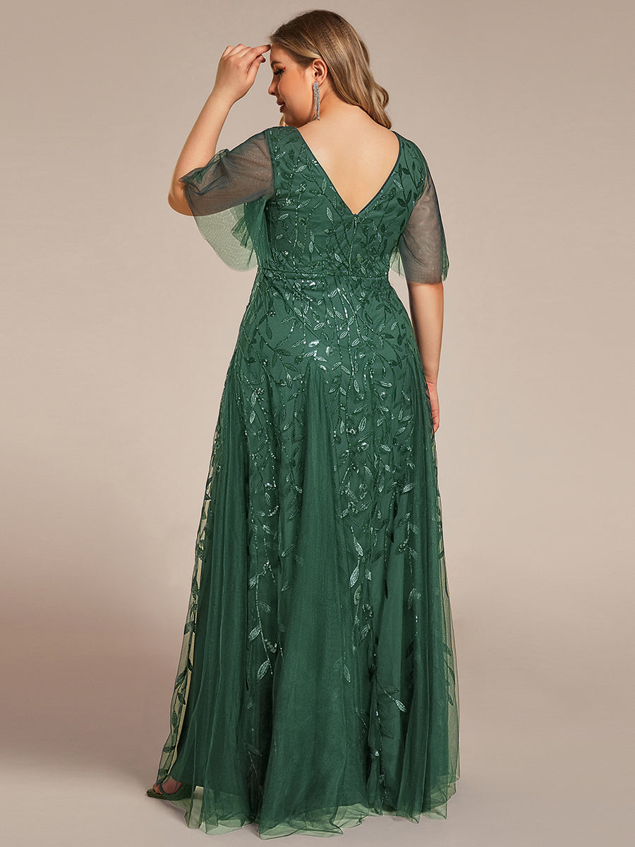 Kaylee | Long Romantic Shimmering Evening Dress with V-Neck and Straps