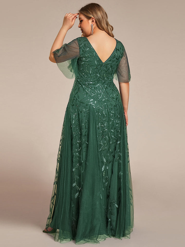 Kaylee | Long Romantic Shimmering Evening Dress with V-Neck and Straps