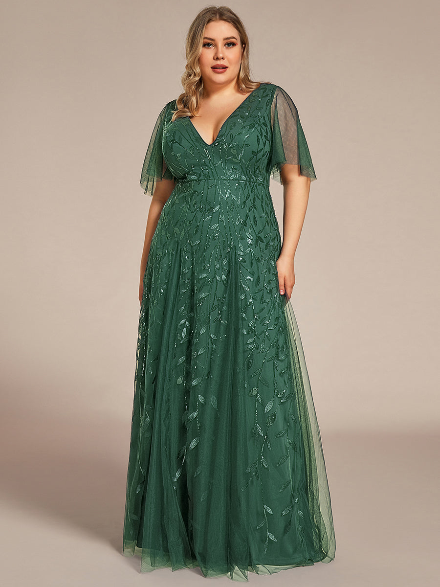 Kaylee | Long Romantic Shimmering Evening Dress with V-Neck and Straps