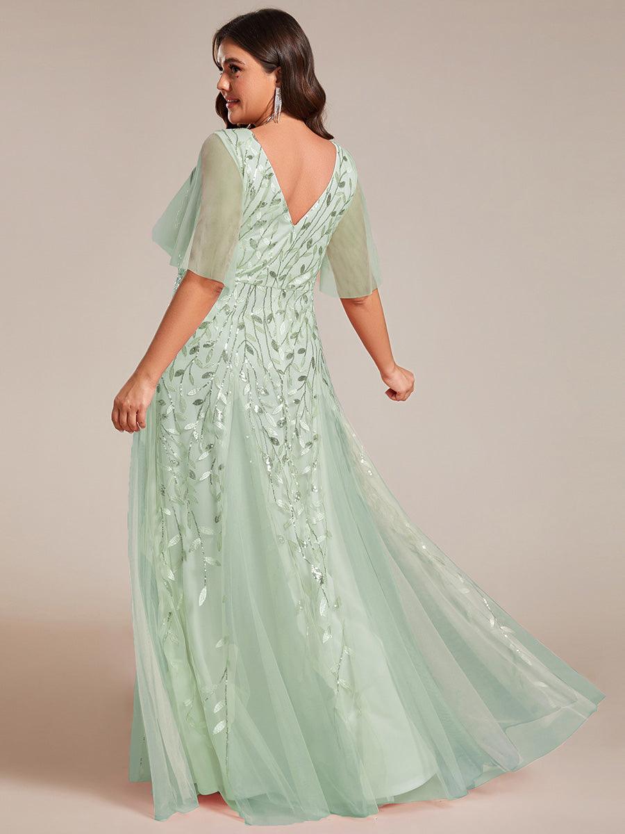Kaylee | Long Romantic Shimmering Evening Dress with V-Neck and Straps