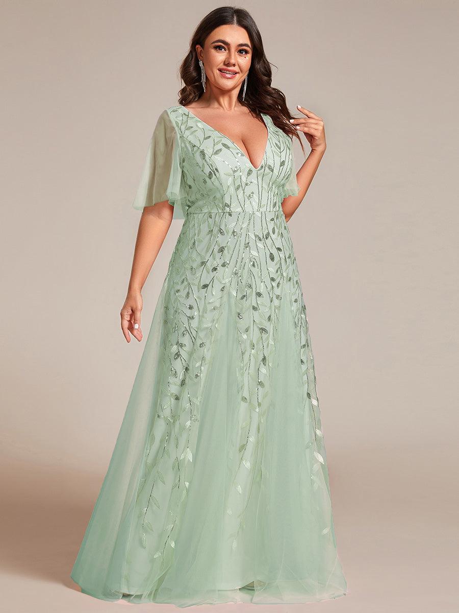 Kaylee | Long Romantic Shimmering Evening Dress with V-Neck and Straps