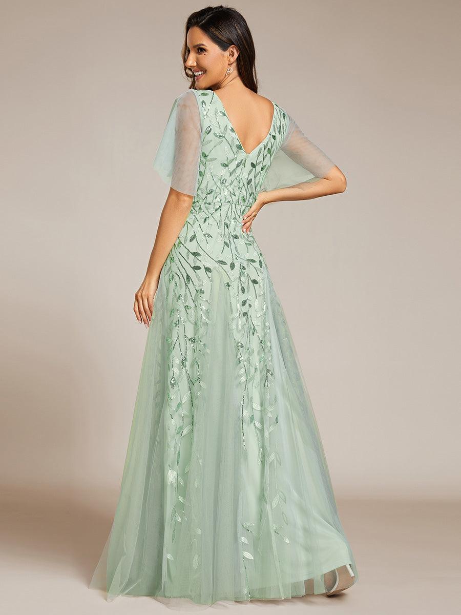 Kaylee | Long Romantic Shimmering Evening Dress with V-Neck and Straps