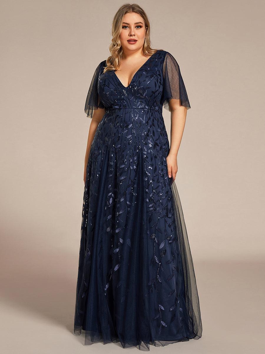 Kaylee | Long Romantic Shimmering Evening Dress with V-Neck and Straps