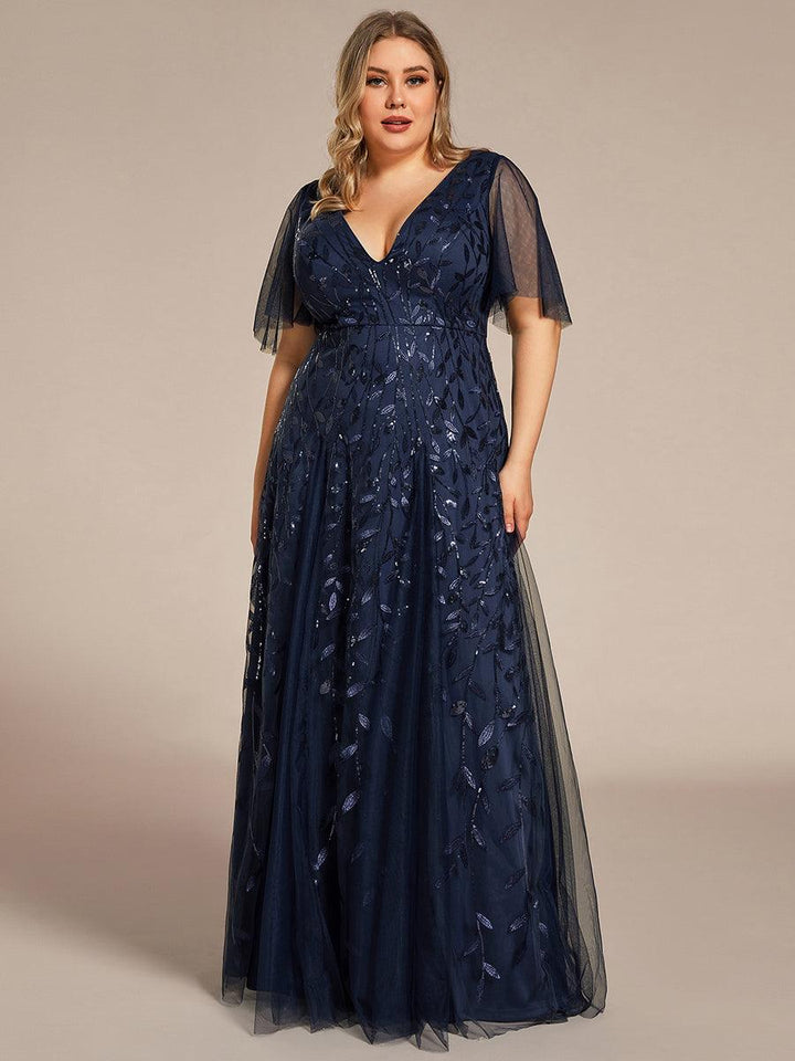 Kaylee | Long Romantic Shimmering Evening Dress with V-Neck and Straps