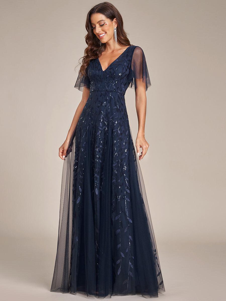 Kaylee | Long Romantic Shimmering Evening Dress with V-Neck and Straps