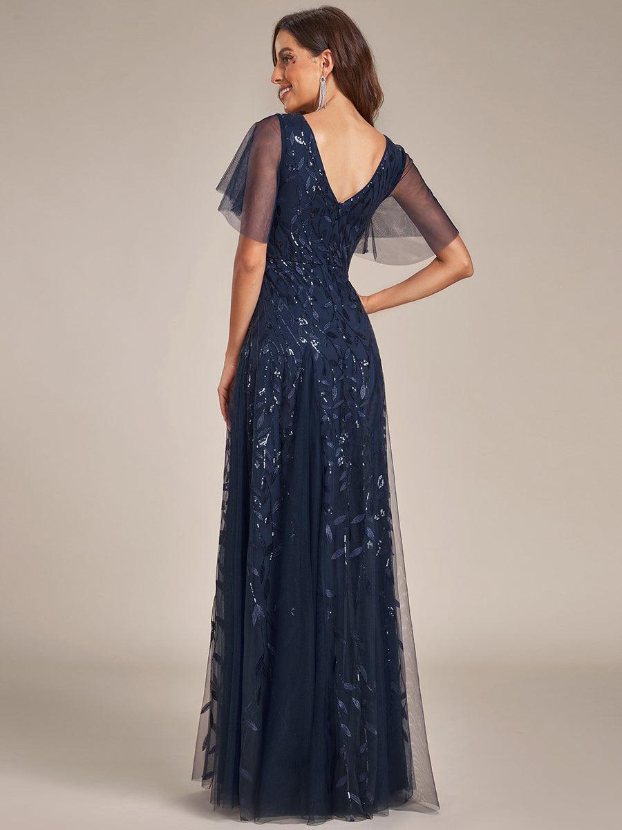 Kaylee | Long Romantic Shimmering Evening Dress with V-Neck and Straps