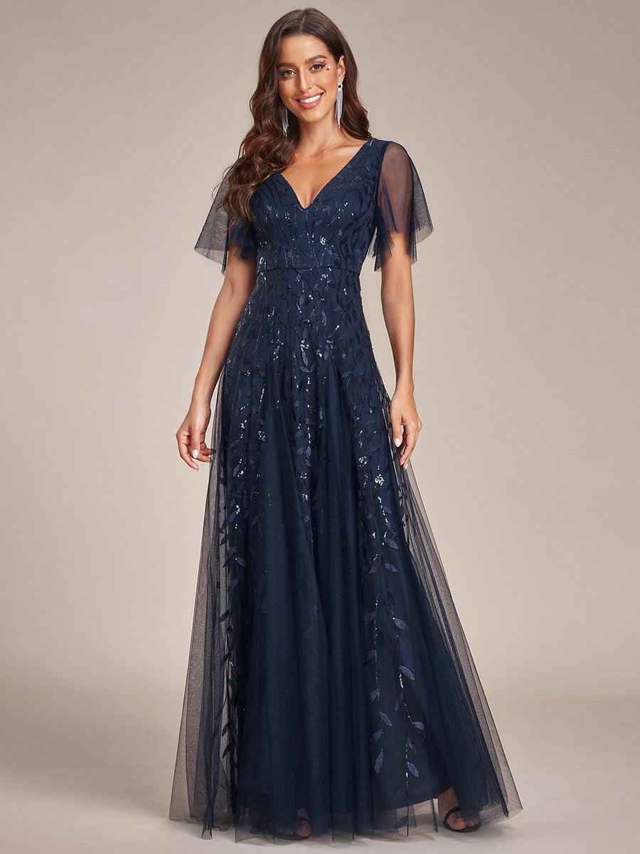 Kaylee | Long Romantic Shimmering Evening Dress with V-Neck and Straps