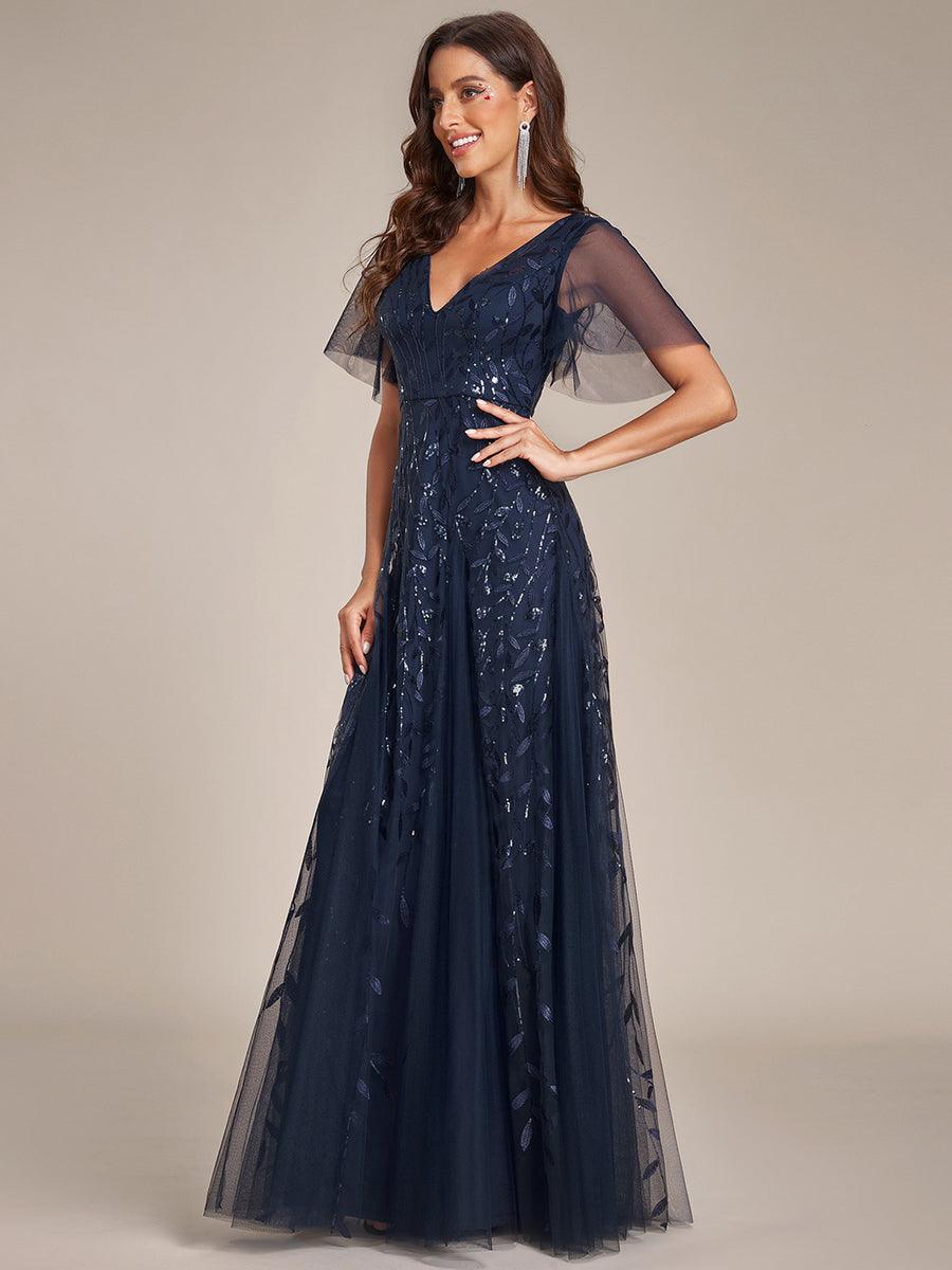 Kaylee | Long Romantic Shimmering Evening Dress with V-Neck and Straps