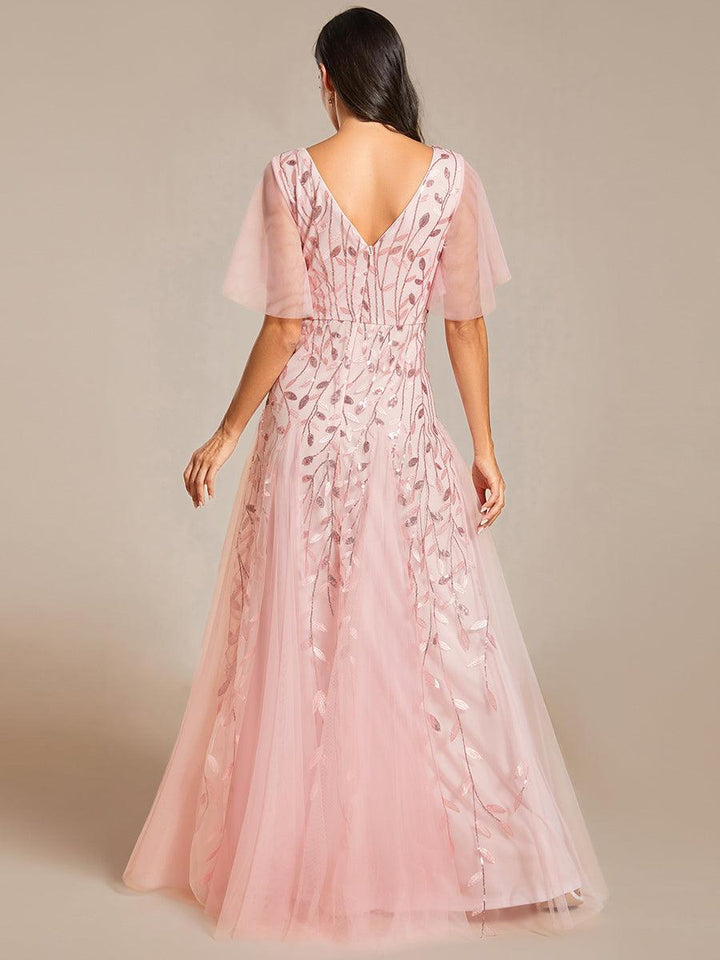 Kaylee | Long Romantic Shimmering Evening Dress with V-Neck and Straps