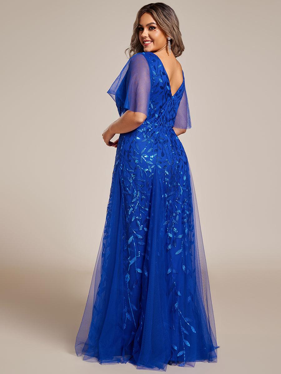 Kaylee | Long Romantic Shimmering Evening Dress with V-Neck and Straps