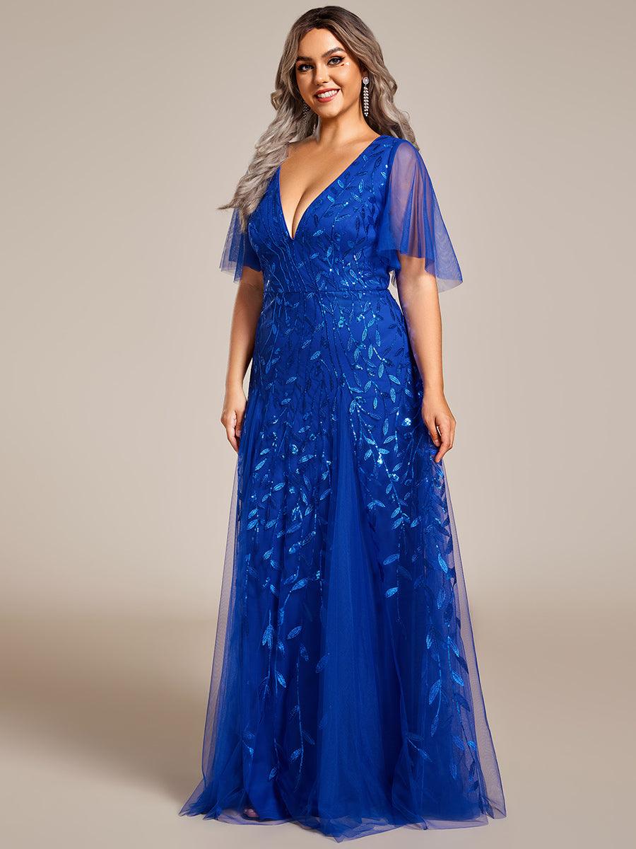 Kaylee | Long Romantic Shimmering Evening Dress with V-Neck and Straps