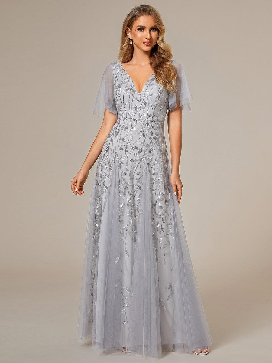 Kaylee | Long Romantic Shimmering Evening Dress with V-Neck and Straps