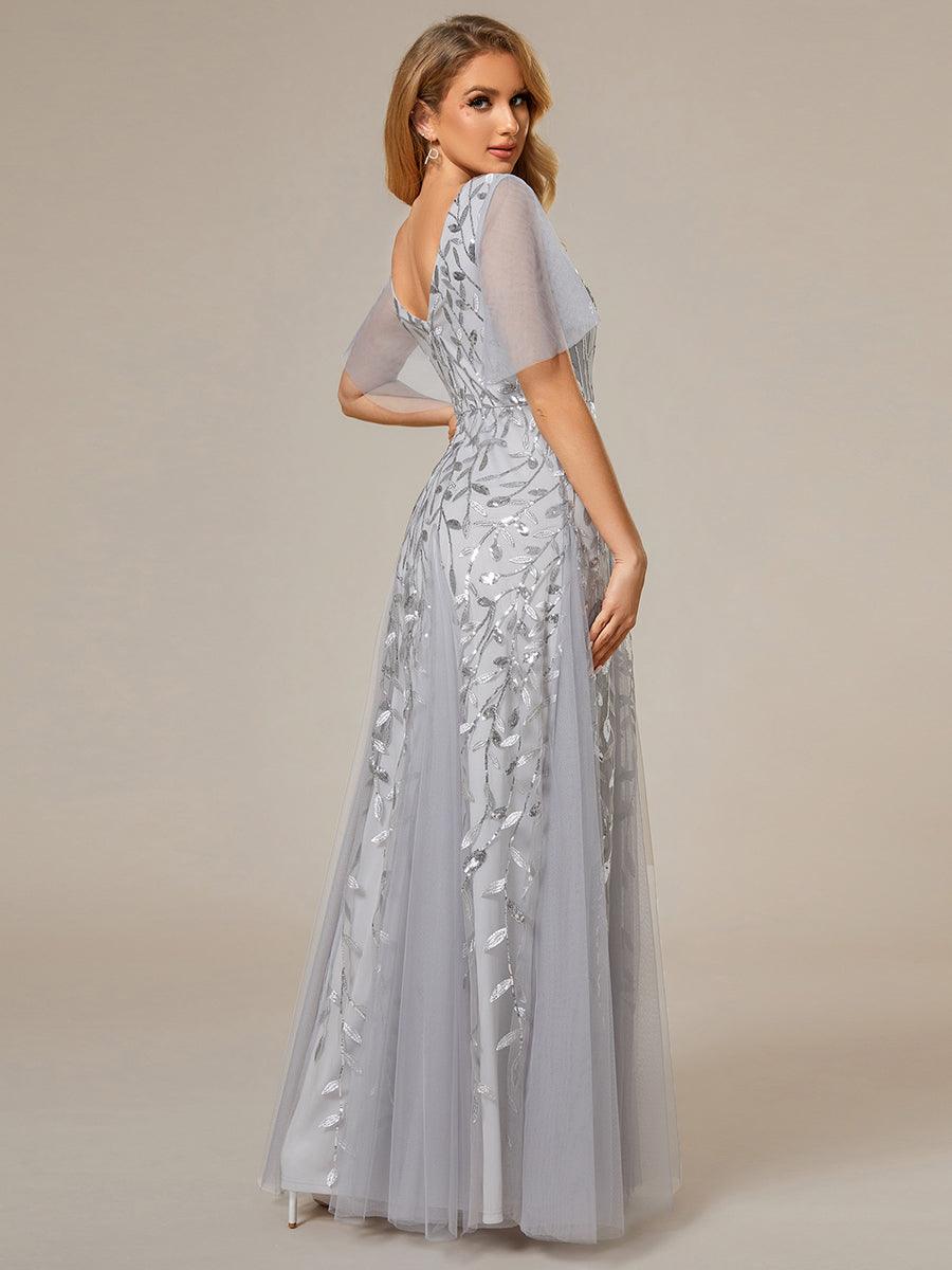 Kaylee | Long Romantic Shimmering Evening Dress with V-Neck and Straps