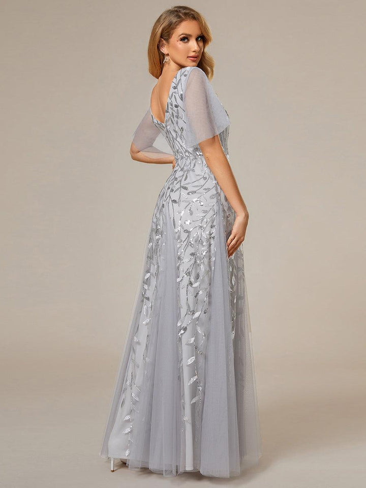 Kaylee | Long Romantic Shimmering Evening Dress with V-Neck and Straps