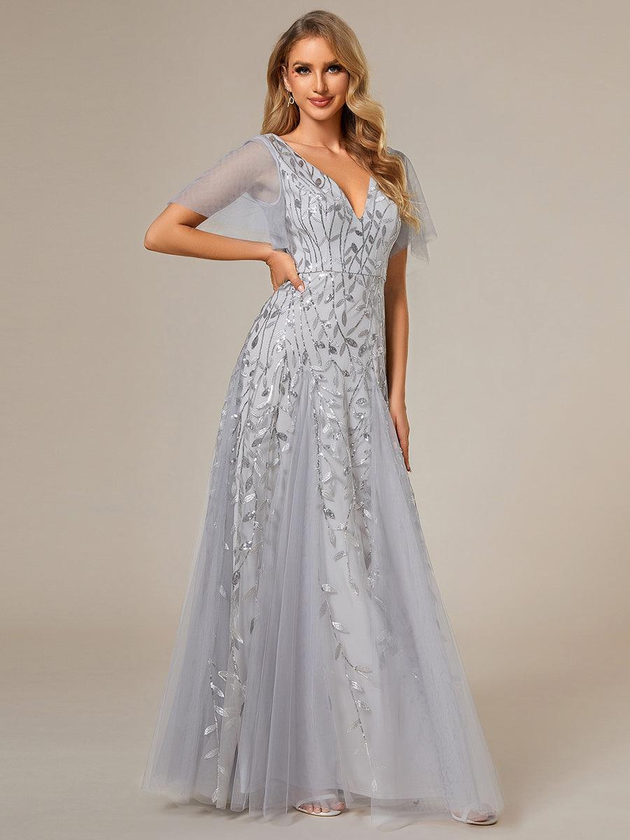 Kaylee | Long Romantic Shimmering Evening Dress with V-Neck and Straps