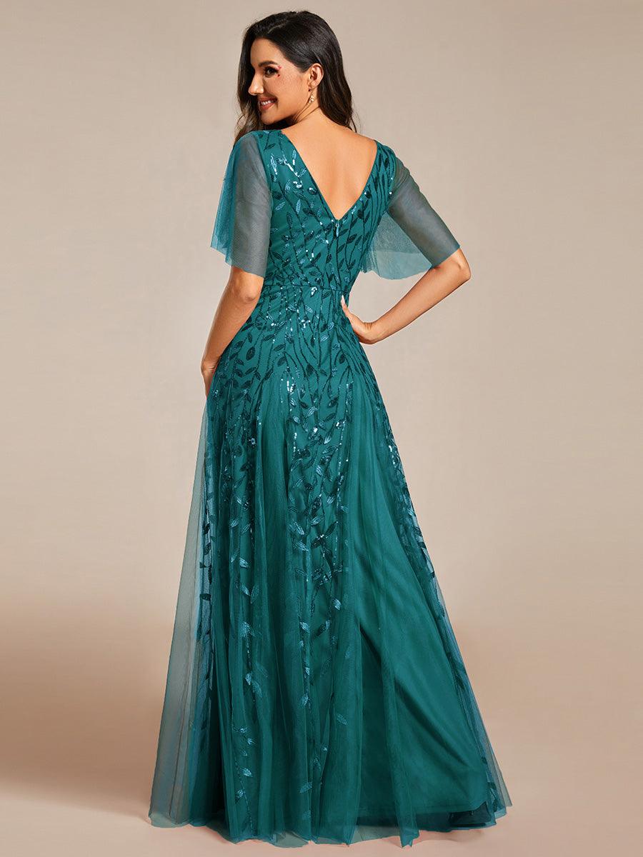 Kaylee | Long Romantic Shimmering Evening Dress with V-Neck and Straps