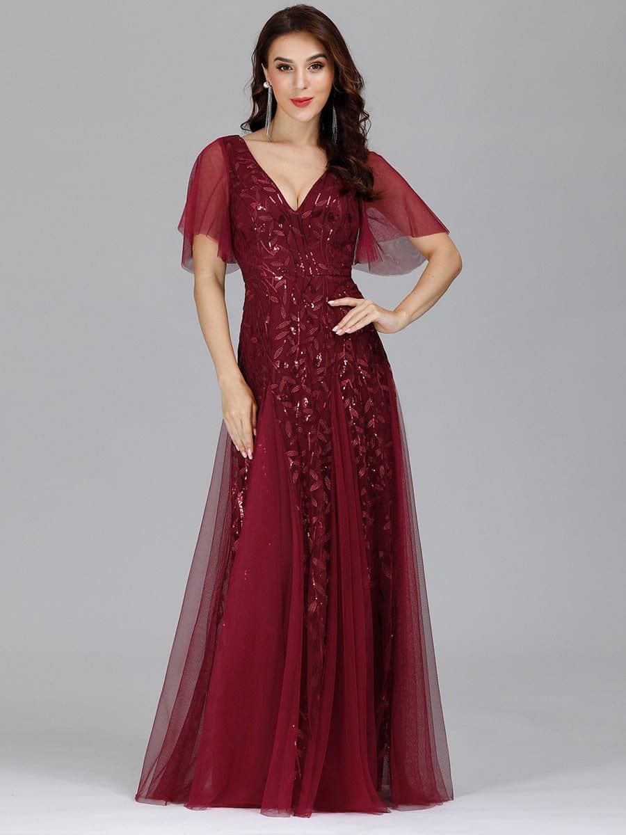 Kaylee | Long Romantic Shimmering Evening Dress with V-Neck and Straps