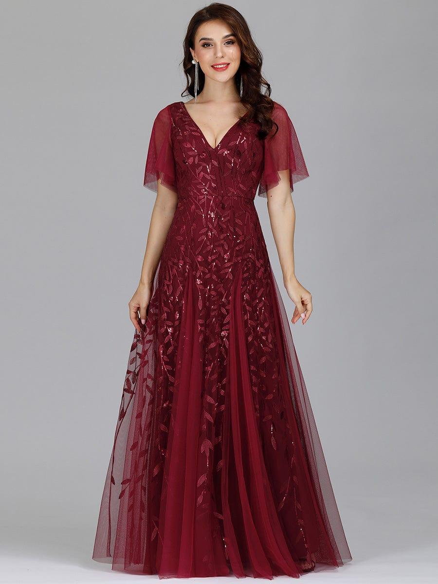 Kaylee | Long Romantic Shimmering Evening Dress with V-Neck and Straps
