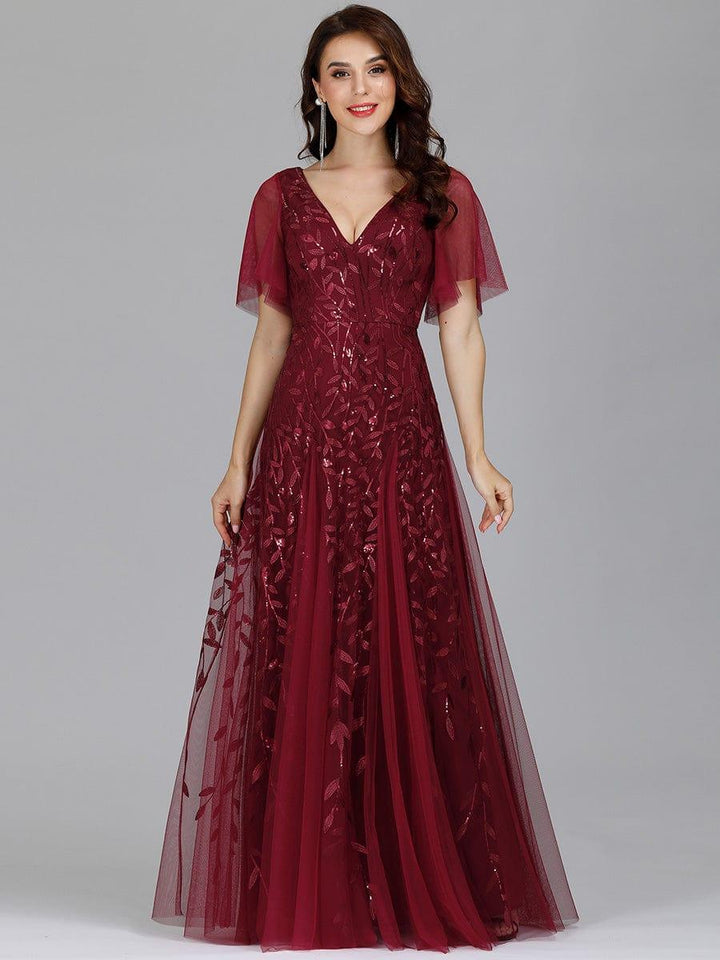 Kaylee | Long Romantic Shimmering Evening Dress with V-Neck and Straps