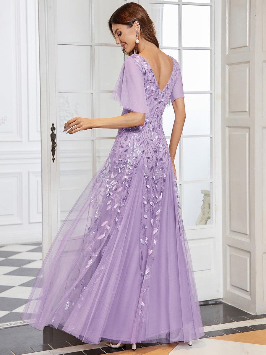 Kaylee | Long Romantic Shimmering Evening Dress with V-Neck and Straps