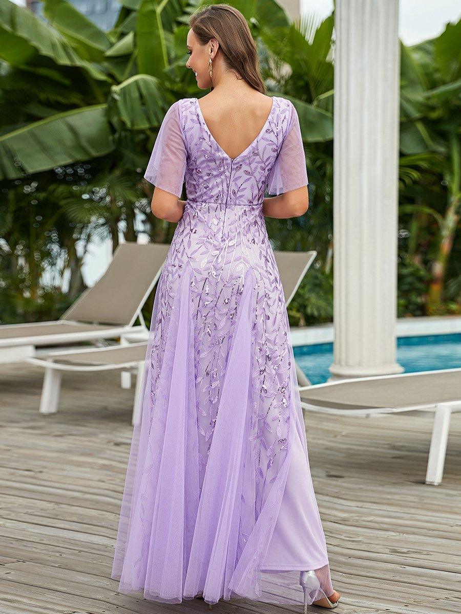 Kaylee | Long Romantic Shimmering Evening Dress with V-Neck and Straps