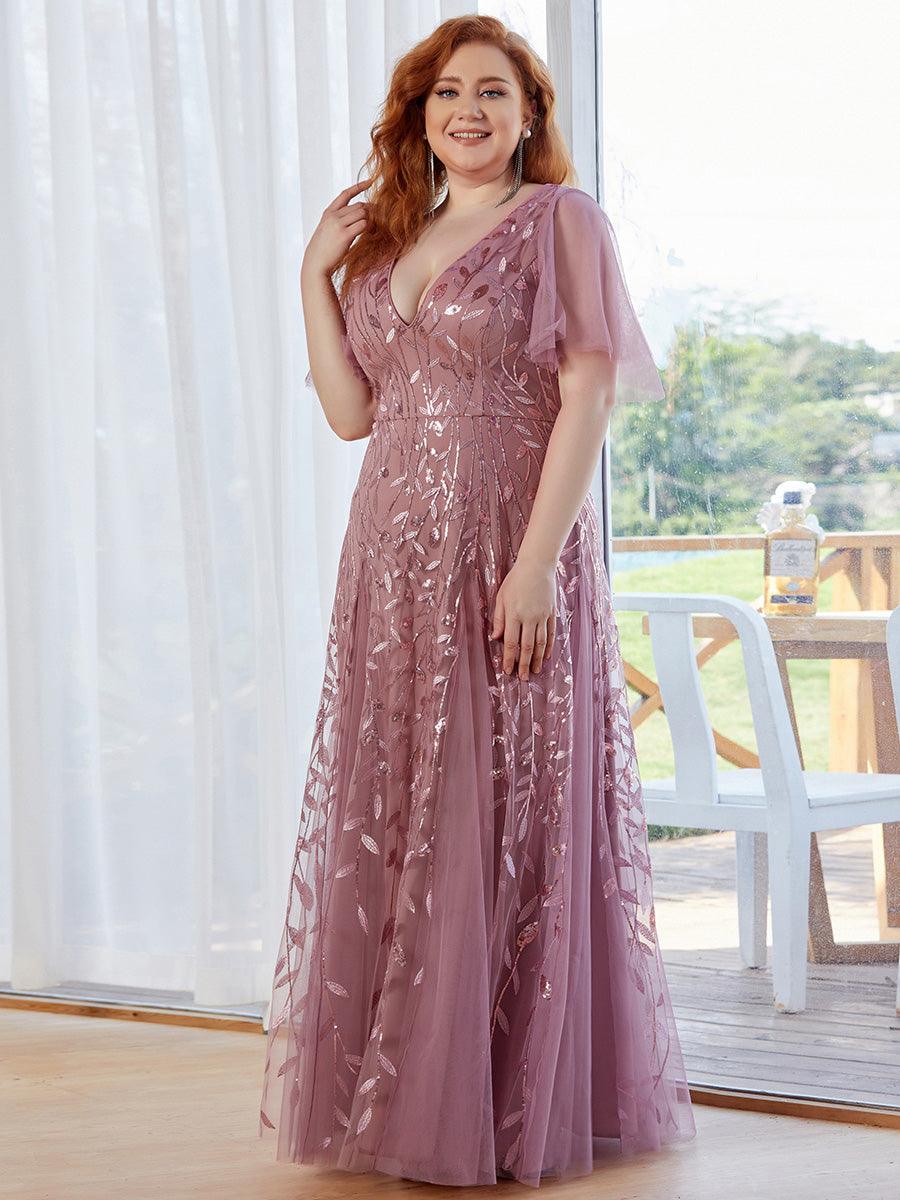 Kaylee | Long Romantic Shimmering Evening Dress with V-Neck and Straps