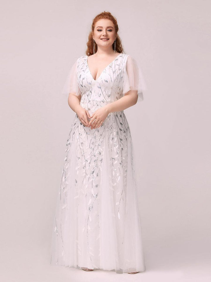 Kaylee | Long Romantic Shimmering Evening Dress with V-Neck and Straps