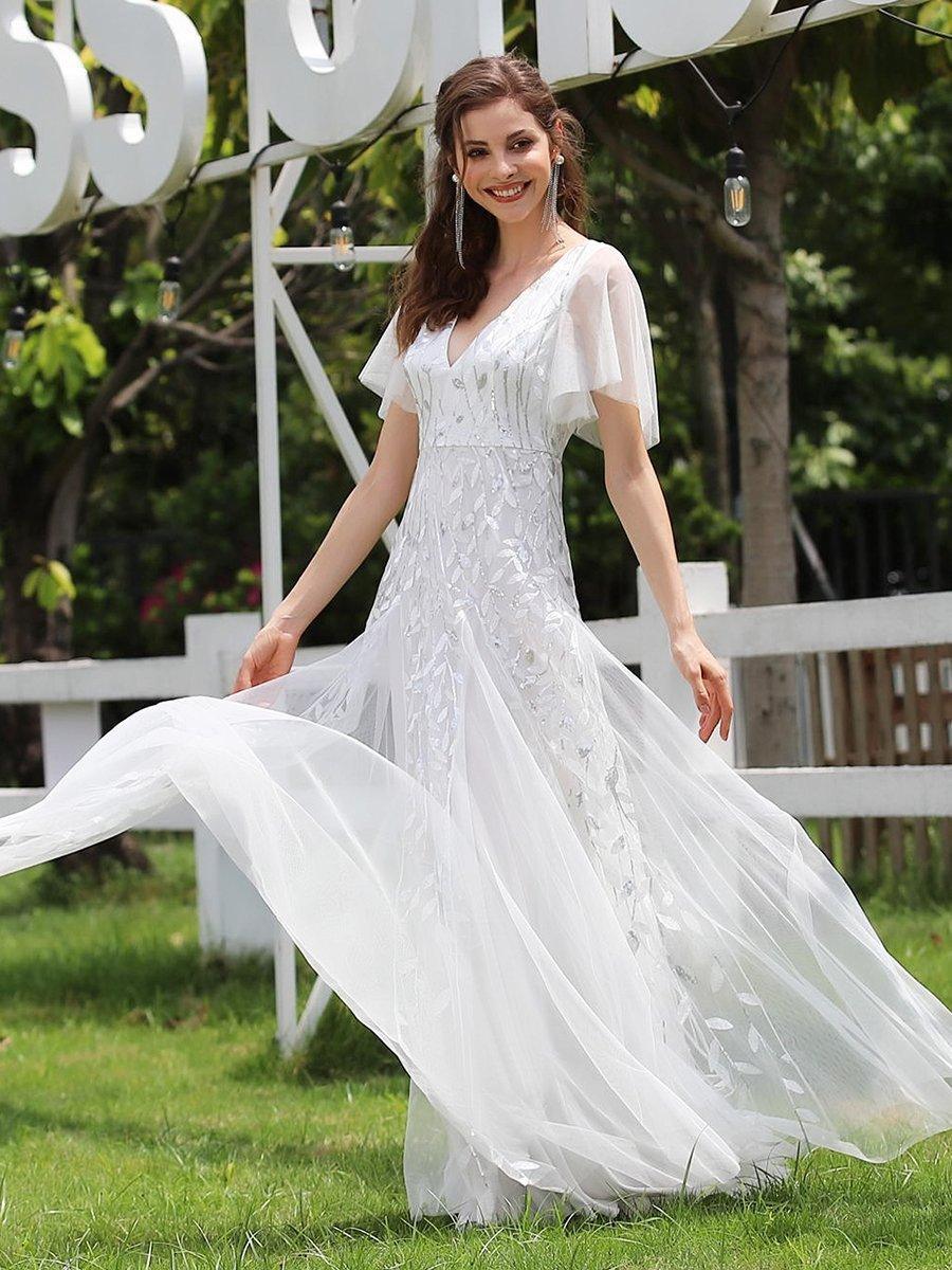Kaylee | Long Romantic Shimmering Evening Dress with V-Neck and Straps