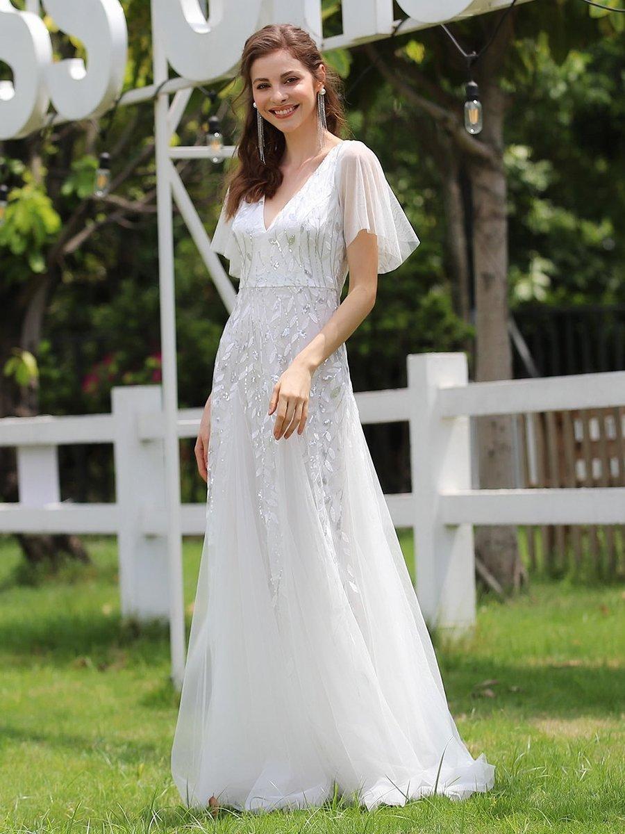 Kaylee | Long Romantic Shimmering Evening Dress with V-Neck and Straps