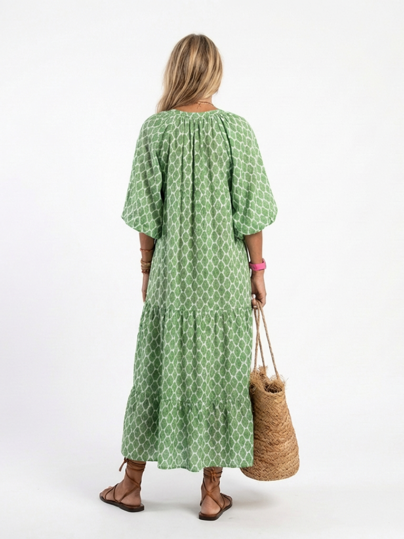 Kayla | Midi dress with pattern, three-quarter sleeves, and V-neck