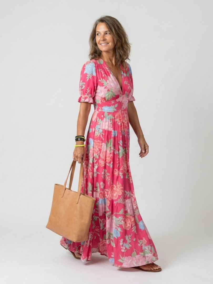 Isabella | Floral Midi Dress Without Sleeves with V-Neck