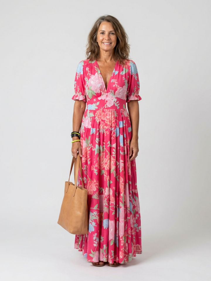 Isabella | Floral Midi Dress Without Sleeves with V-Neck