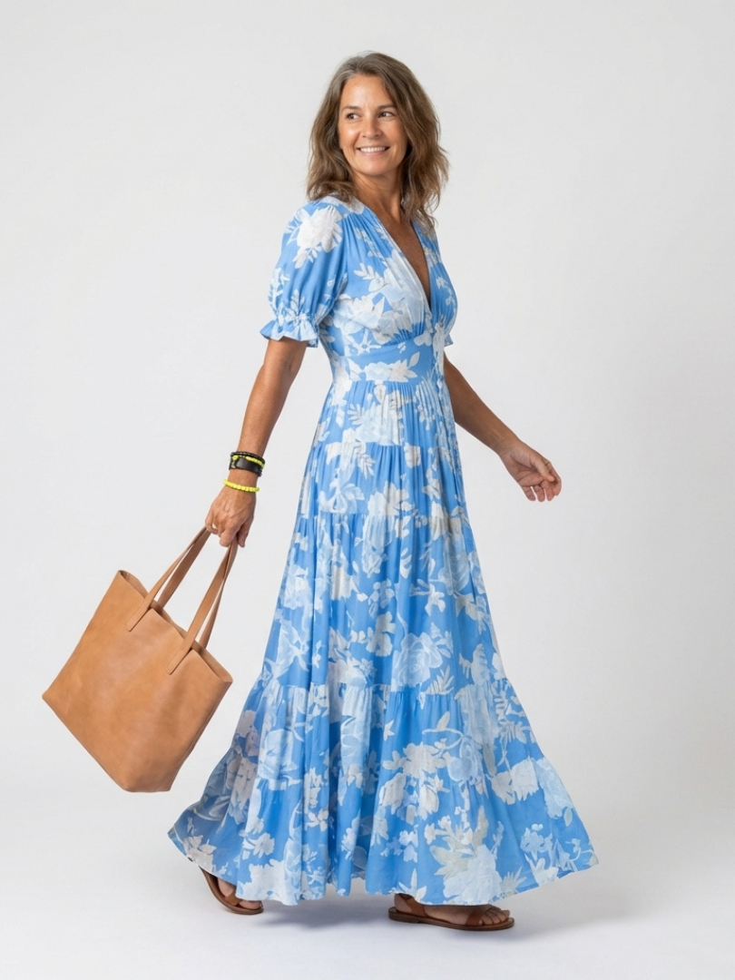 Isabella | Floral Midi Dress Without Sleeves with V-Neck