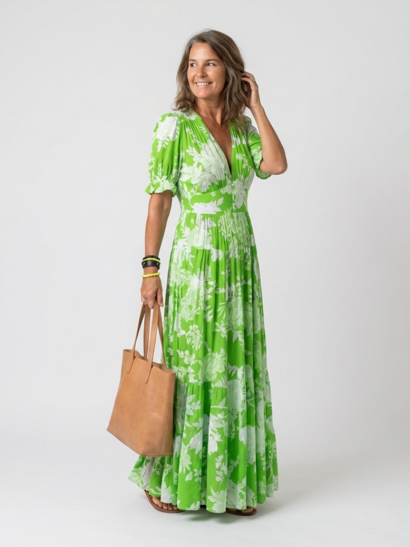 Isabella | Floral Midi Dress Without Sleeves with V-Neck