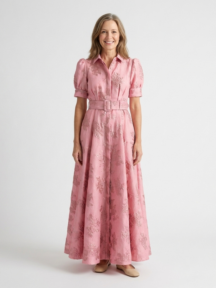 Rachel | Maxi dress with short sleeves and floral belt