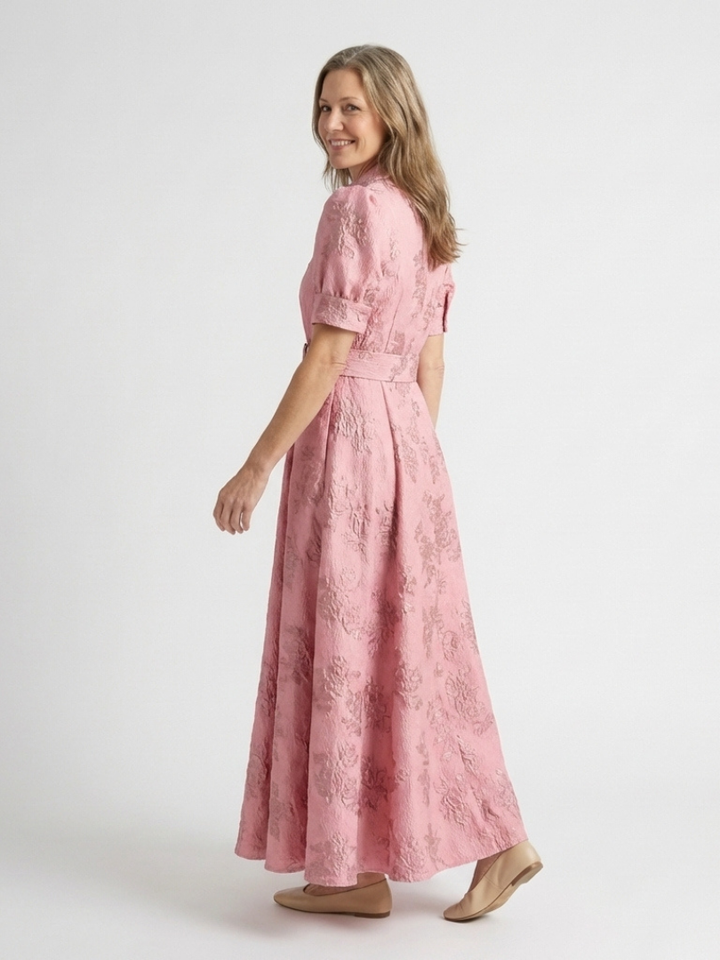 Rachel | Maxi dress with short sleeves and floral belt