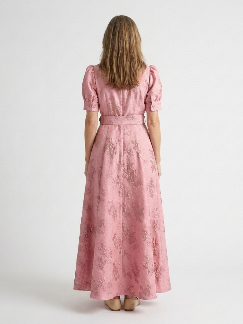 Rachel | Maxi dress with short sleeves and floral belt