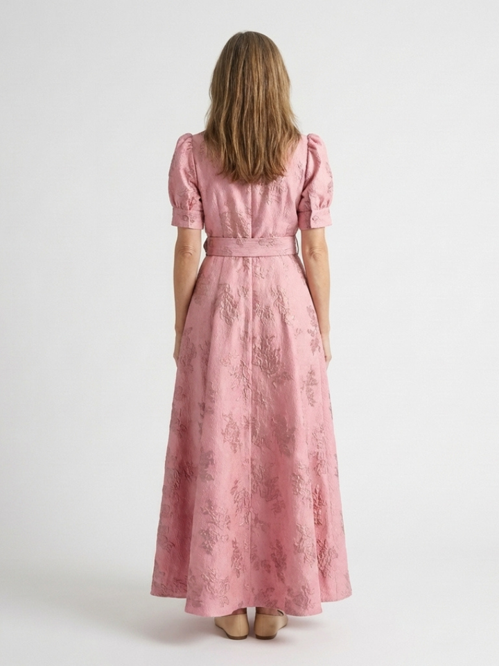 Rachel | Maxi dress with short sleeves and floral belt