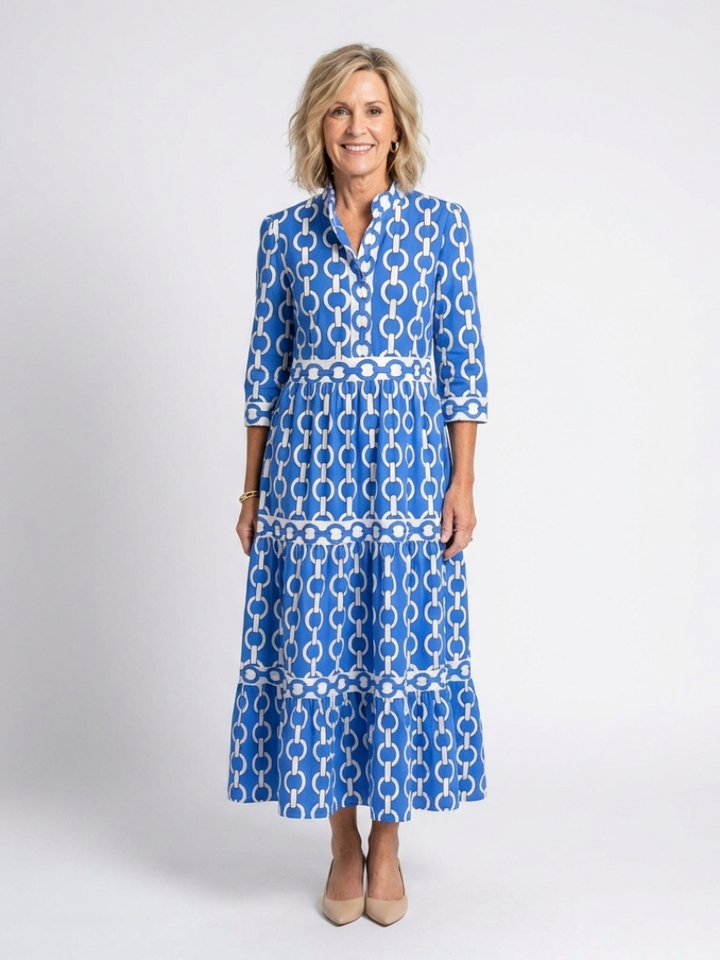 Claire | Midi dress with three-quarter sleeves and chain pattern