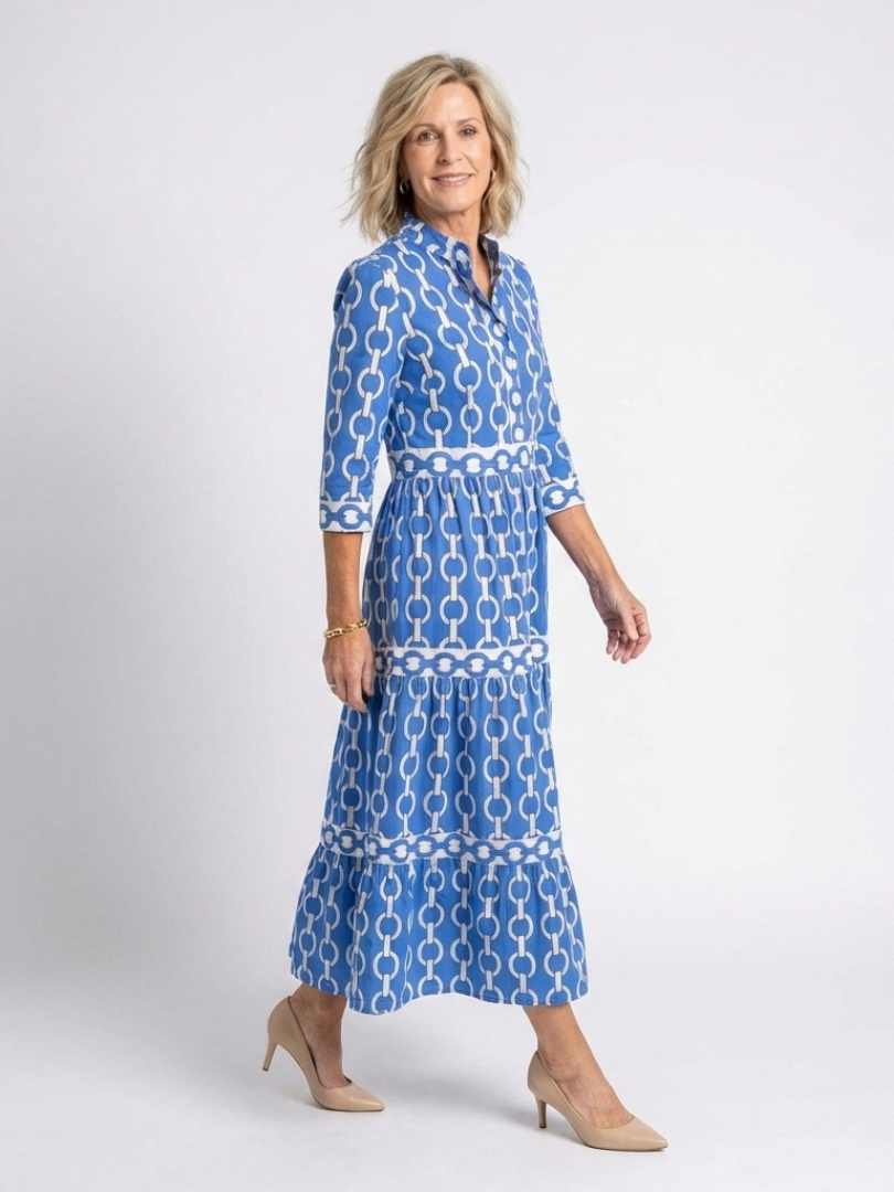 Claire | Midi dress with three-quarter sleeves and chain pattern