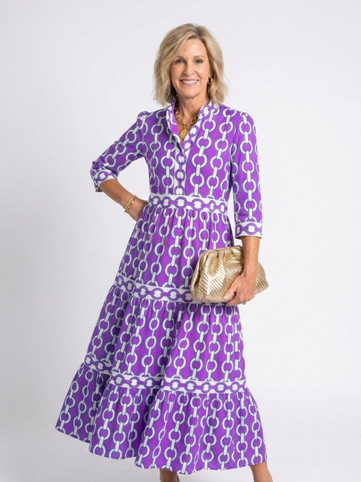 Claire | Midi dress with three-quarter sleeves and chain pattern