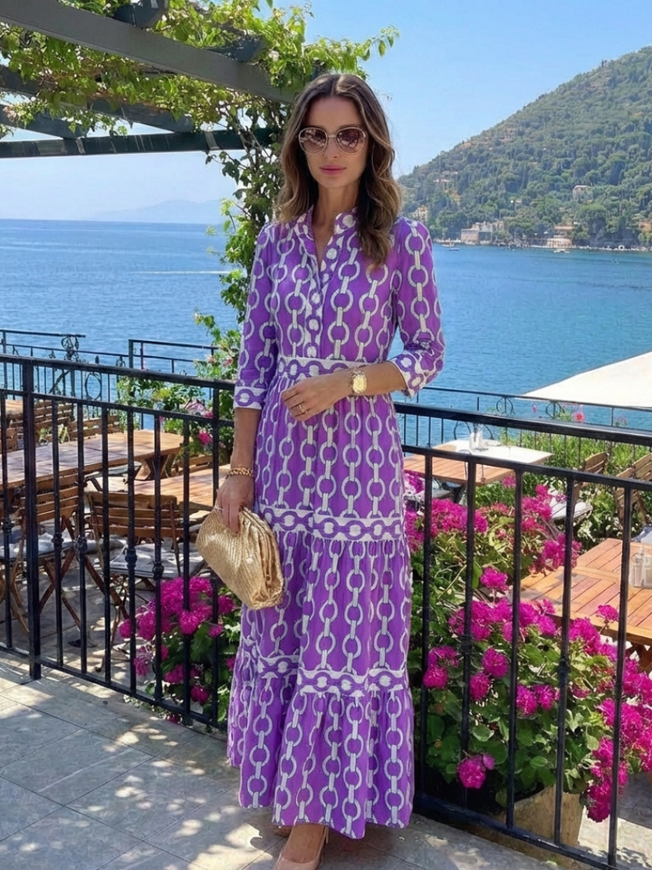 Claire | Midi dress with three-quarter sleeves and chain pattern