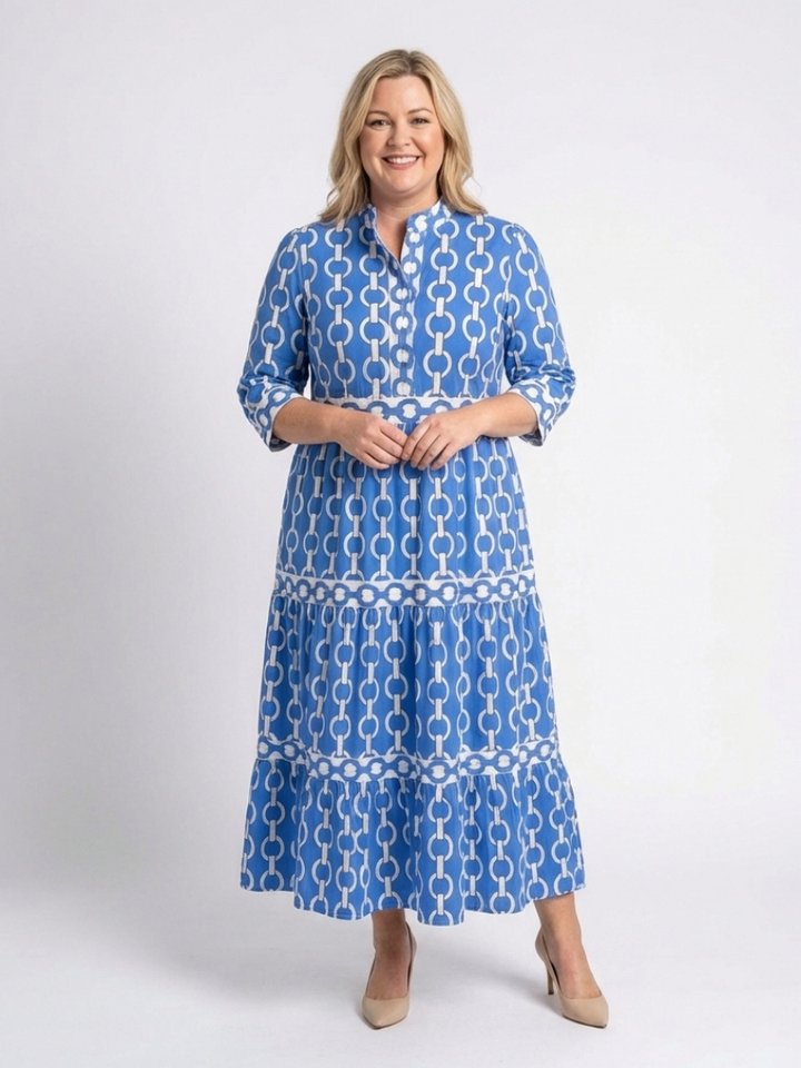 Claire | Midi dress with three-quarter sleeves and chain pattern